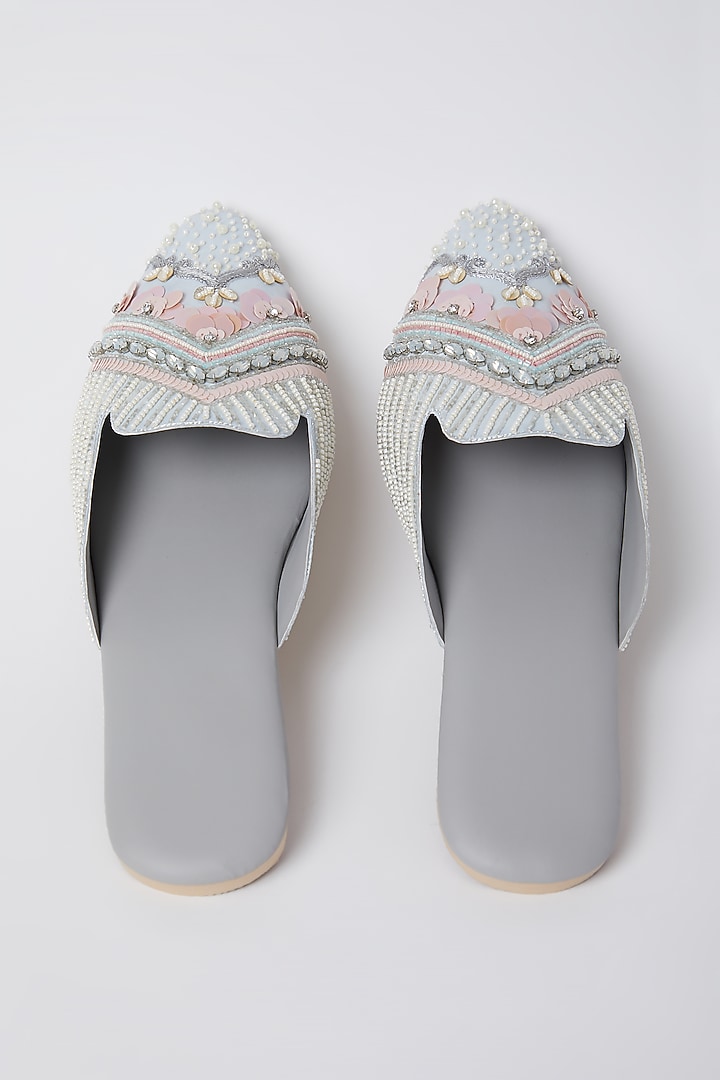 Daisy White Embroidered Mules by Durvi at Pernia's Pop Up Shop