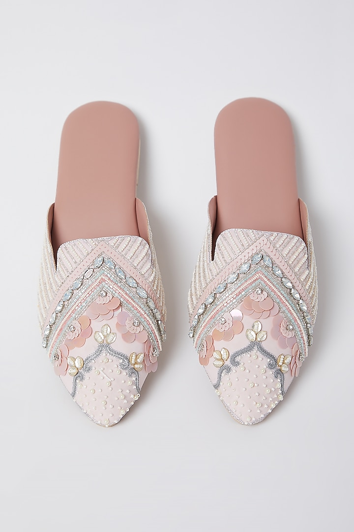 Salmon Pink Embroidered Mules by Durvi
