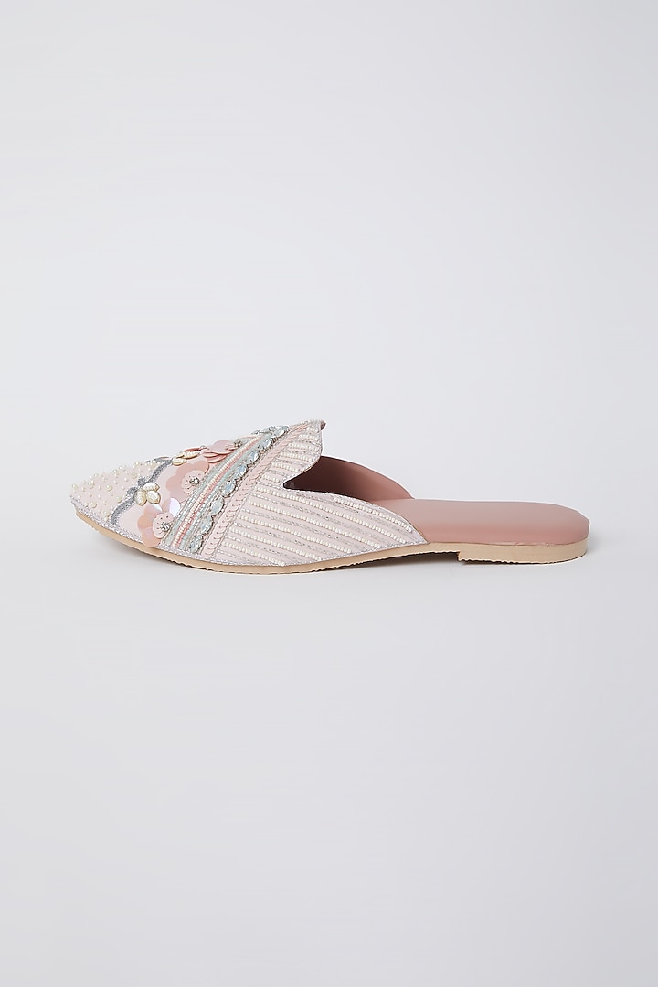 Salmon Pink Embroidered Mules by Durvi at Pernia's Pop Up Shop