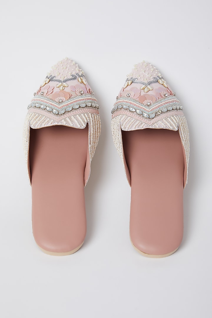 Salmon Pink Embroidered Mules by Durvi at Pernia's Pop Up Shop