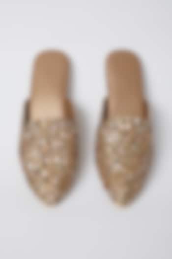 Apricot Sequins Embroidered Mules by Durvi