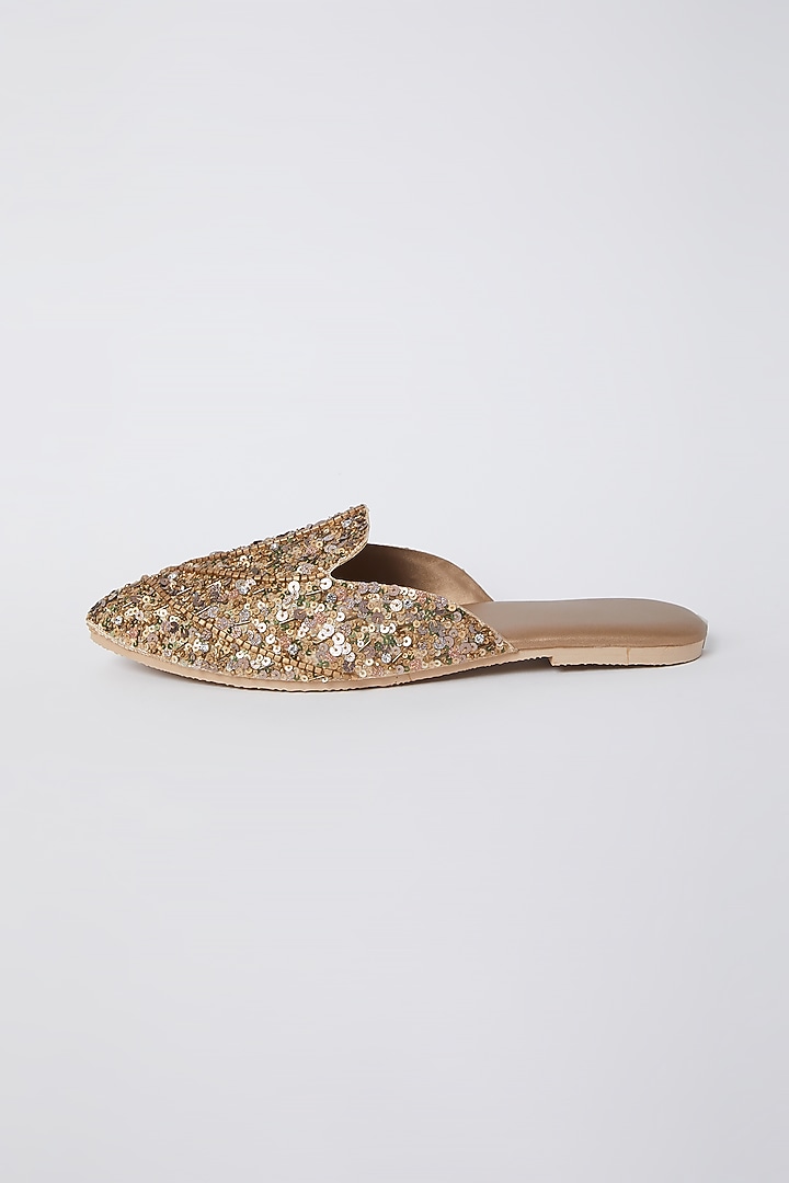 Apricot Sequins Embroidered Mules by Durvi at Pernia's Pop Up Shop