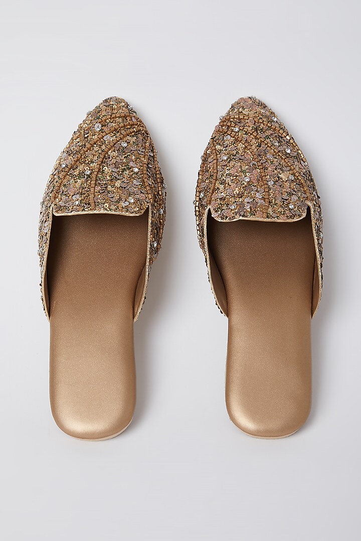 Apricot Sequins Embroidered Mules by Durvi at Pernia's Pop Up Shop