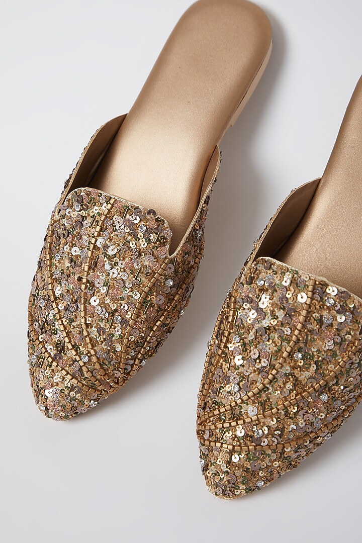 Apricot Sequins Embroidered Mules by Durvi at Pernia's Pop Up Shop