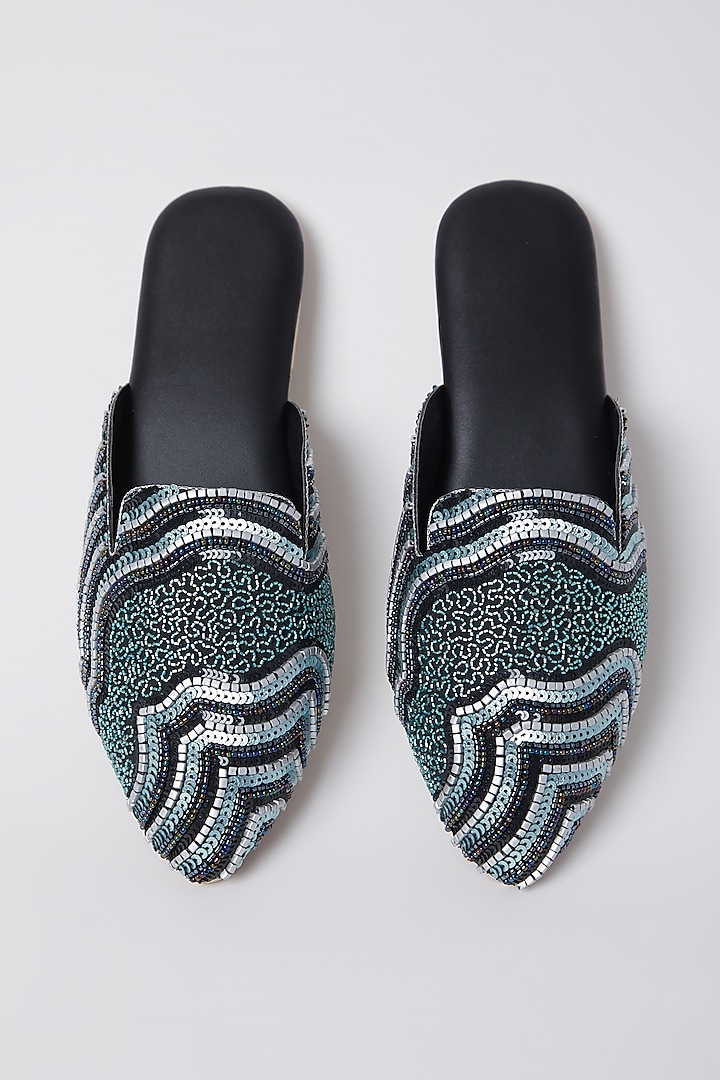 Ink Blue Embroidered Mules by Durvi