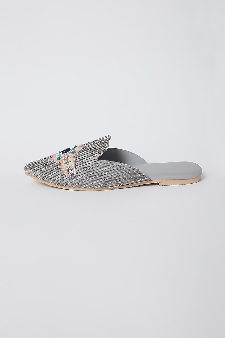 Cloud Blue Bead Embroidered Mules by Durvi at Pernia's Pop Up Shop