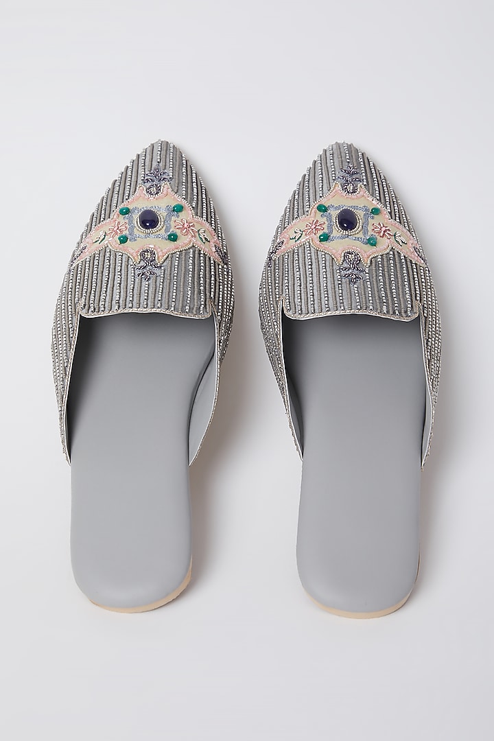 Cloud Blue Bead Embroidered Mules by Durvi at Pernia's Pop Up Shop