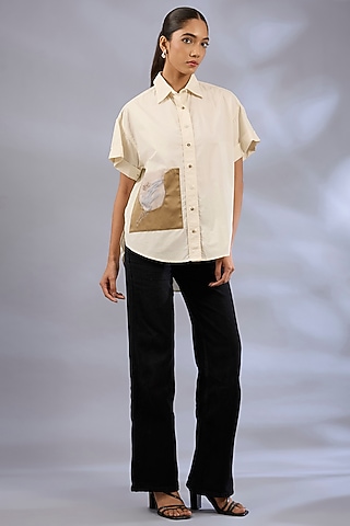 Rice White Cotton Embroidered Shirt by GRAINE 