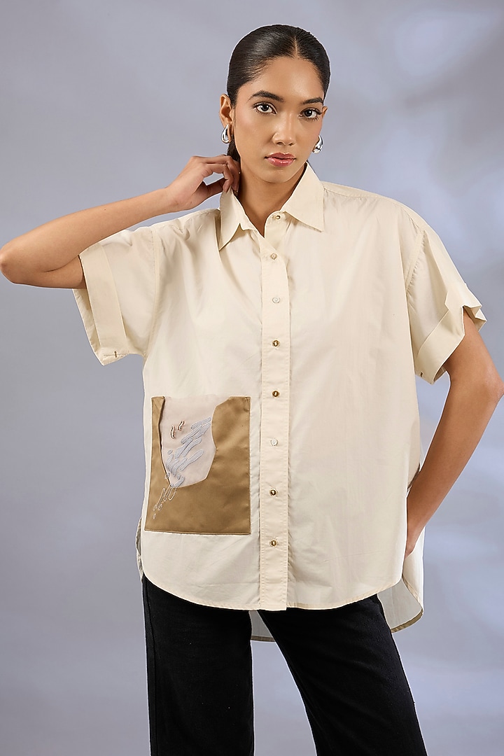 Rice White Cotton Embroidered Shirt by GRAINE at Pernia's Pop Up Shop