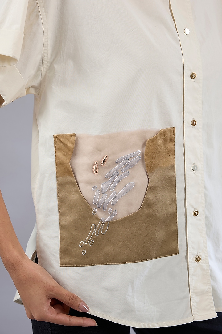 Rice White Cotton Embroidered Shirt by GRAINE at Pernia's Pop Up Shop
