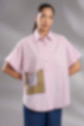 Ice Pink Cotton Chikankari Hand Embroidered Shirt by GRAINE at Pernia's Pop Up Shop