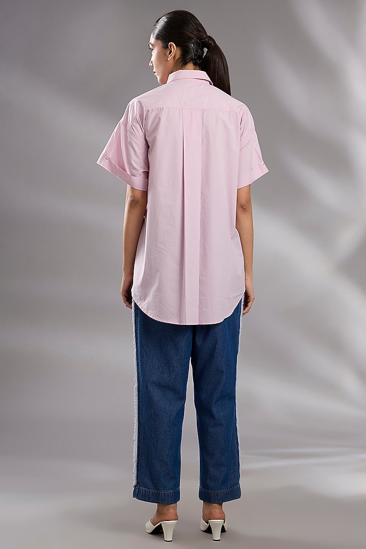 Ice Pink Cotton Chikankari Hand Embroidered Shirt by GRAINE at Pernia's Pop Up Shop