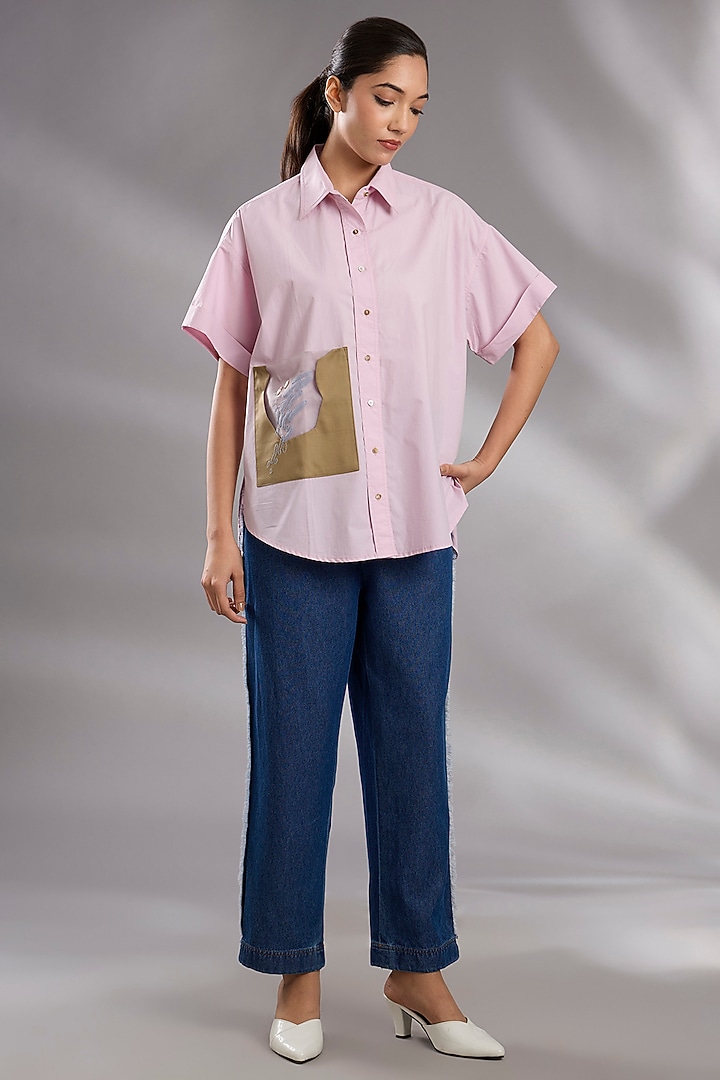 Ice Pink Cotton Chikankari Hand Embroidered Shirt by GRAINE at Pernia's Pop Up Shop