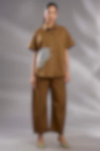 Camel Brown Cotton Chikankari Hand Embroidered Co-Ord Set by GRAINE at Pernia's Pop Up Shop