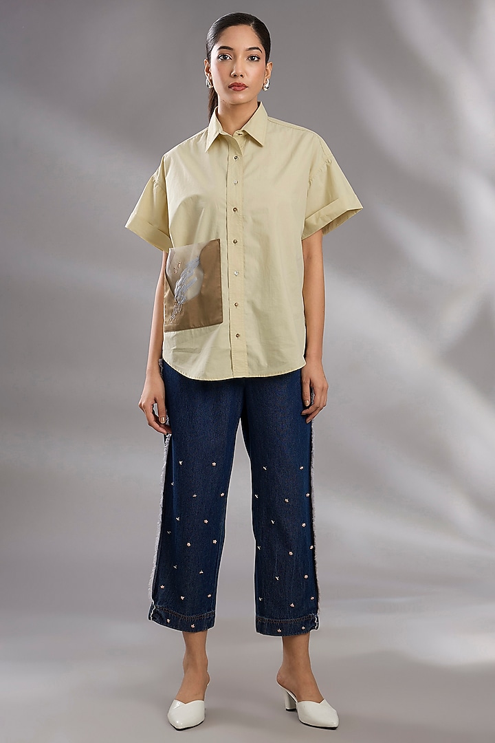 Ice Mint & Blue Cotton Chikankari Hand Embroidered Co-Ord Set by GRAINE at Pernia's Pop Up Shop