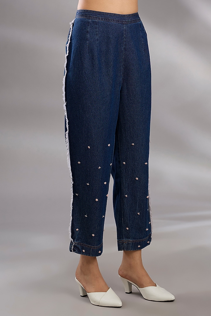 Ice Mint & Blue Cotton Chikankari Hand Embroidered Co-Ord Set by GRAINE at Pernia's Pop Up Shop