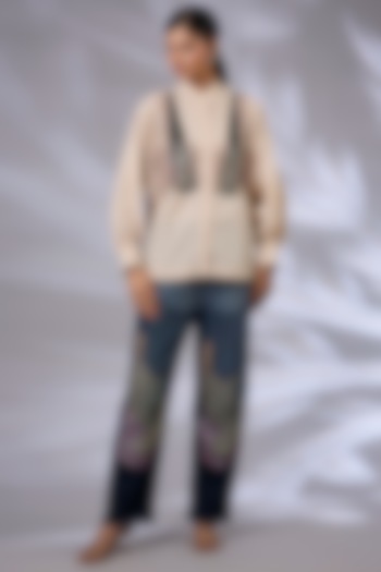 Blue Denim Two-Tone Wash Jeans by GRAINE at Pernia's Pop Up Shop