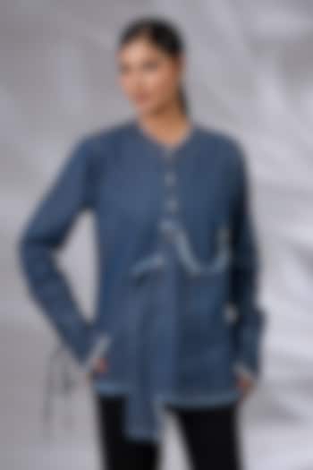 Blue Denim Asymmetrical Layered Shirt by GRAINE at Pernia's Pop Up Shop