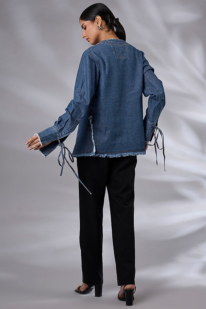 Blue Denim Asymmetrical Layered Shirt by GRAINE at Pernia's Pop Up Shop