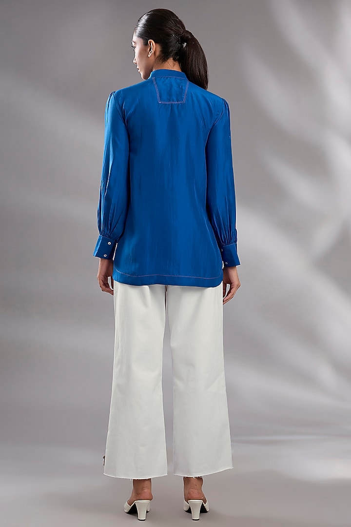 White Denim Sequin Embroidered High-Waisted Trousers by GRAINE at Pernia's Pop Up Shop