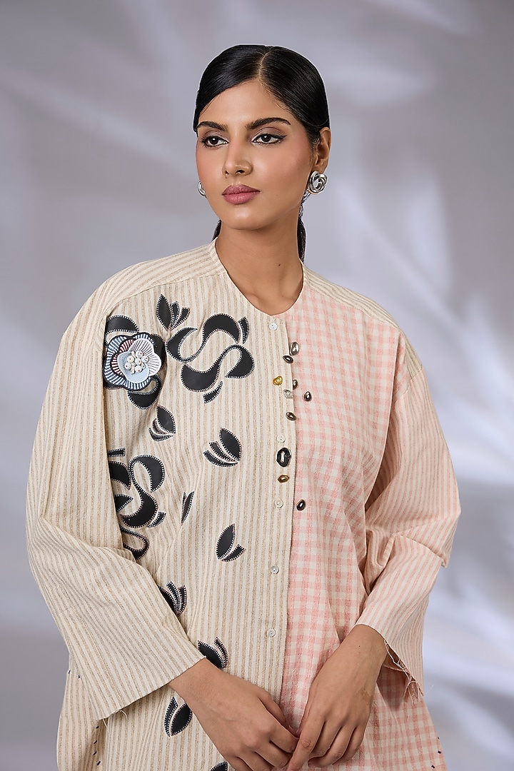 Beige & Salmon Linen Rigged Rubber Co-Ord Set by GRAINE at Pernia's Pop Up Shop