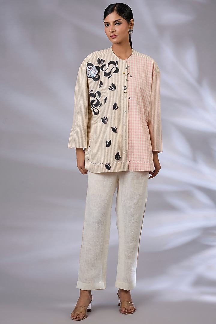 Beige & Salmon Linen Rigged Rubber Co-Ord Set by GRAINE at Pernia's Pop Up Shop
