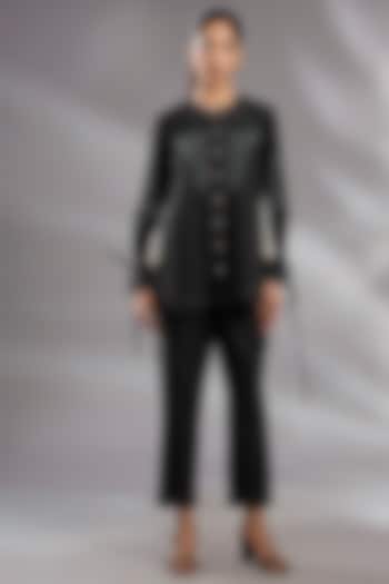 Black Denim Sequin Hand Embroidered Co-Ord Set by GRAINE at Pernia's Pop Up Shop