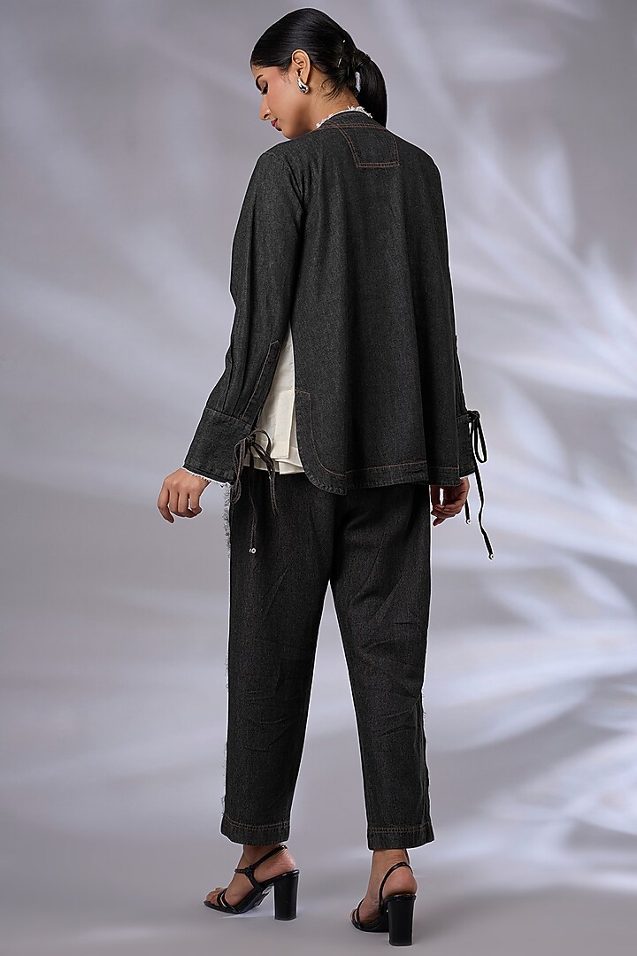 Black Linen Hand Embroidered Co-Ord Set by GRAINE at Pernia's Pop Up Shop
