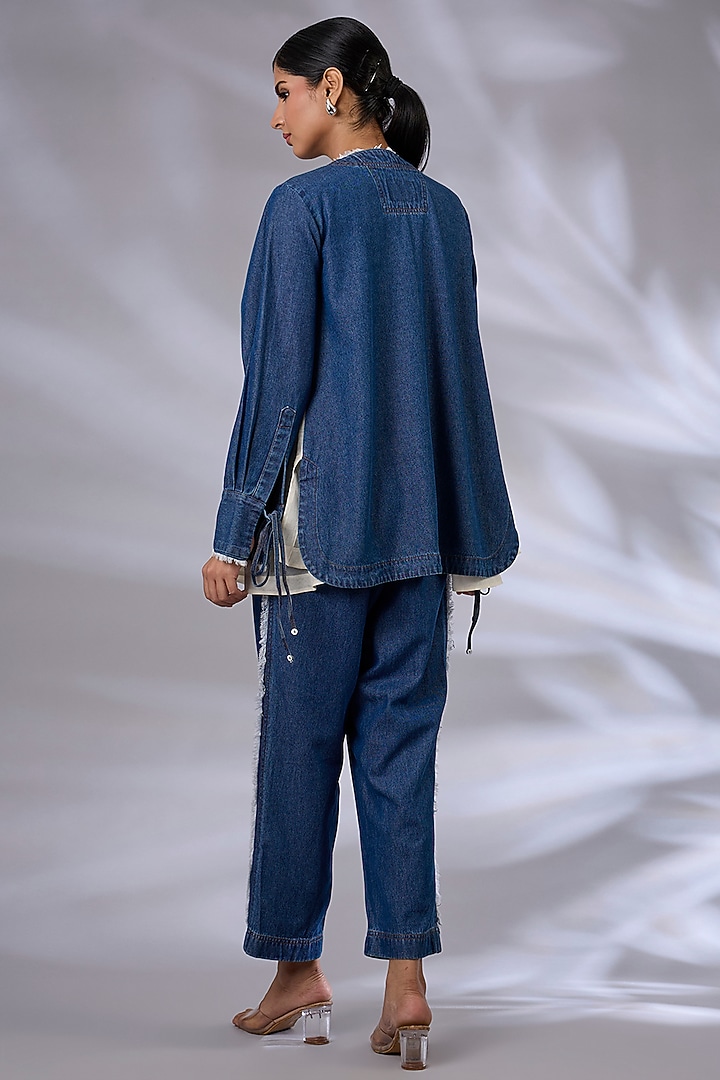 Blue Denim Sequins Hand Embroidered Co-Ord Set by GRAINE at Pernia's Pop Up Shop