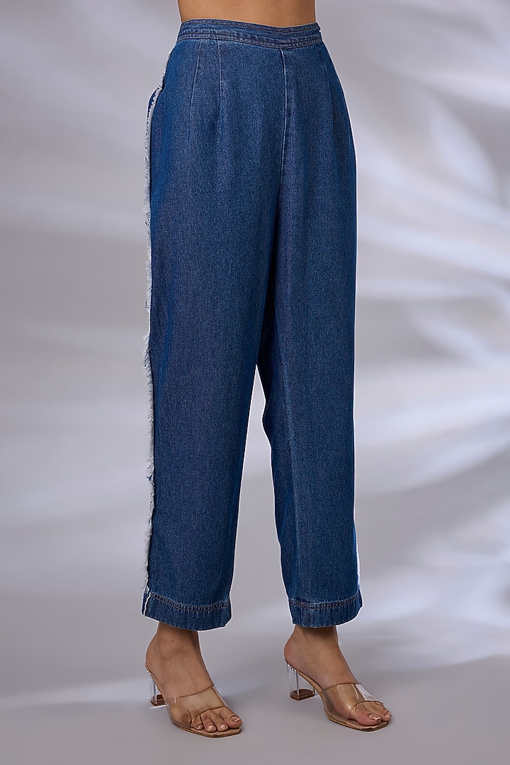 Blue Denim Sequins Hand Embroidered Co-Ord Set by GRAINE at Pernia's Pop Up Shop