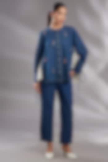 Blue Denim Tassel Embroidered Co-Ord Set by GRAINE at Pernia's Pop Up Shop