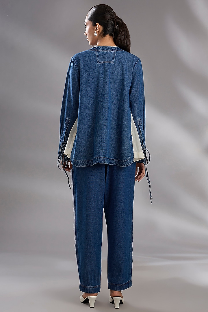 Blue Denim Tassel Embroidered Co-Ord Set by GRAINE at Pernia's Pop Up Shop