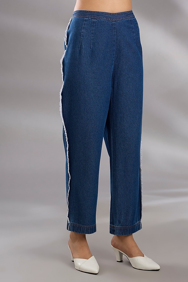 Blue Denim Tassel Embroidered Co-Ord Set by GRAINE at Pernia's Pop Up Shop