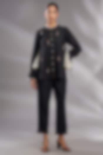 Black Denim Tassel Embroidered Co-Ord Set by GRAINE at Pernia's Pop Up Shop