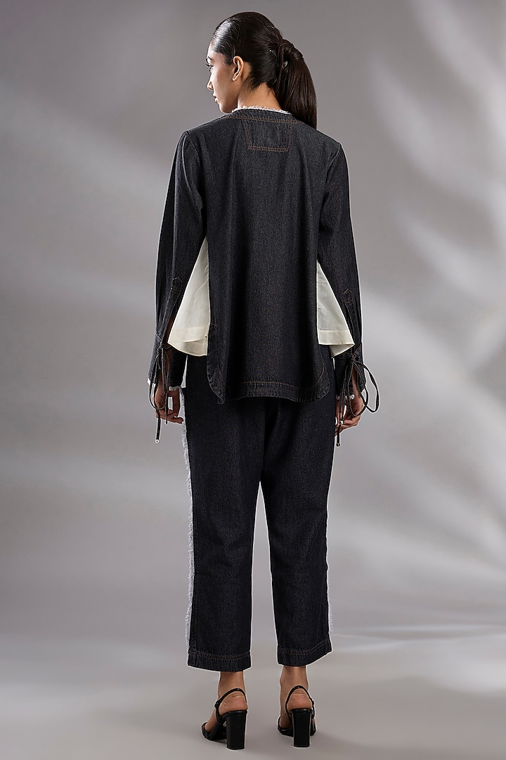 Black Denim Tassel Embroidered Co-Ord Set by GRAINE at Pernia's Pop Up Shop