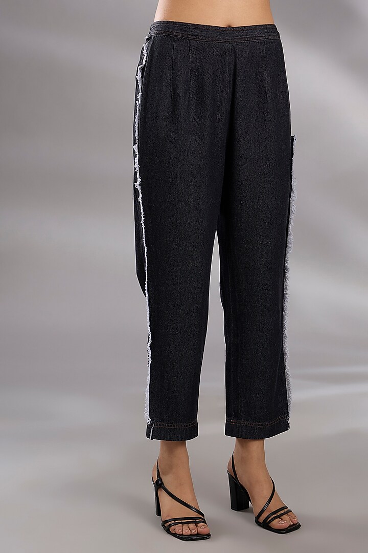 Black Denim Tassel Embroidered Co-Ord Set by GRAINE at Pernia's Pop Up Shop