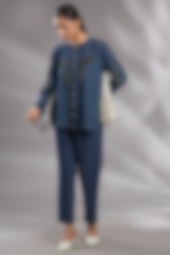 Blue Denim Sequin Hand Embroidered Co-Ord Set by GRAINE at Pernia's Pop Up Shop