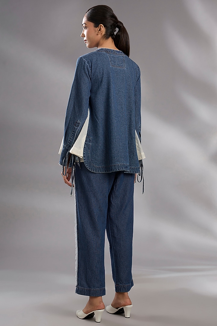 Blue Denim Sequin Hand Embroidered Co-Ord Set by GRAINE at Pernia's Pop Up Shop