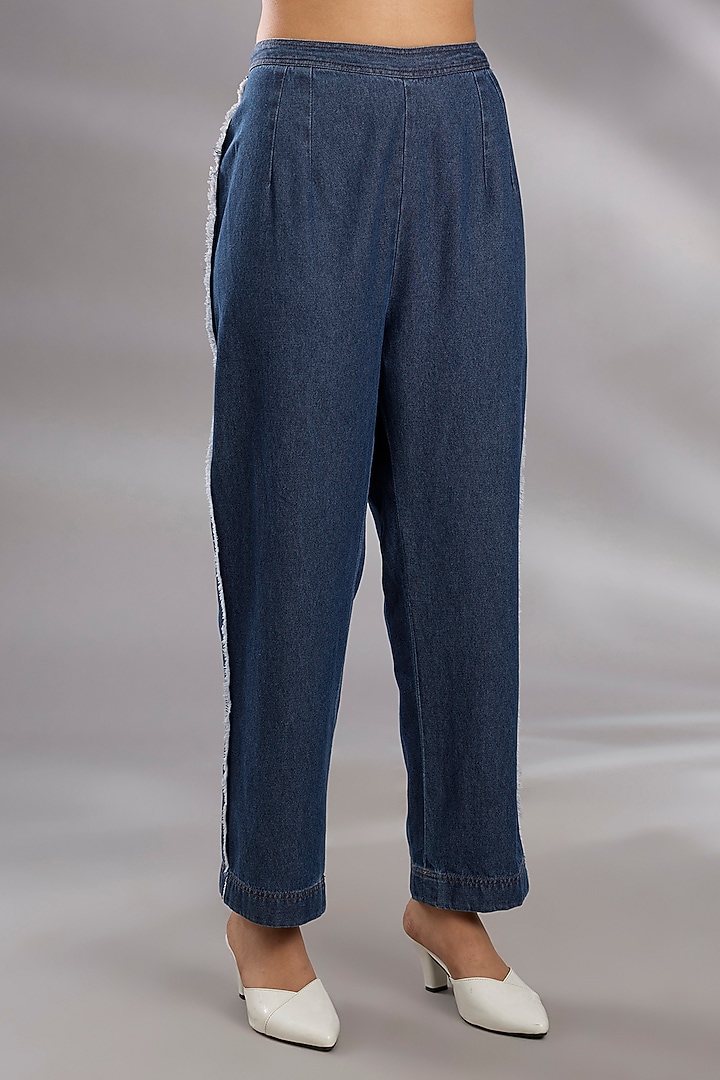 Blue Denim Sequin Hand Embroidered Co-Ord Set by GRAINE at Pernia's Pop Up Shop