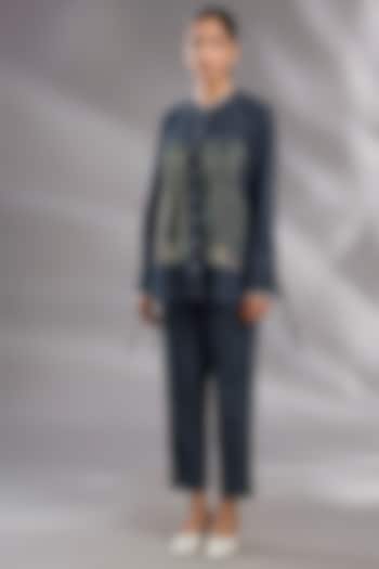 Blue Denim Sequin Hand Embroidered Co-Ord Set by GRAINE at Pernia's Pop Up Shop