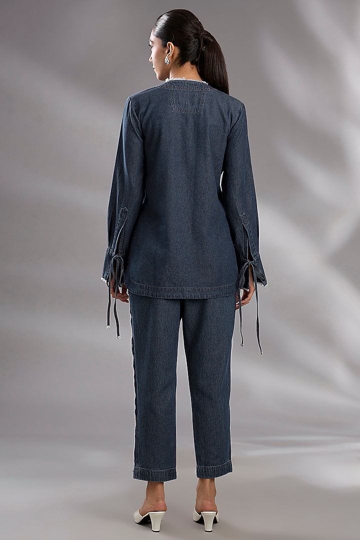 Blue Denim Sequin Hand Embroidered Co-Ord Set by GRAINE at Pernia's Pop Up Shop