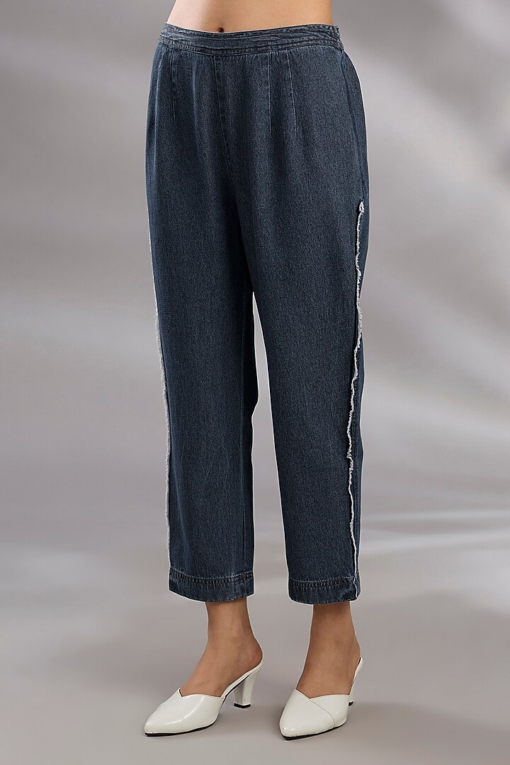 Blue Denim Sequin Hand Embroidered Co-Ord Set by GRAINE at Pernia's Pop Up Shop
