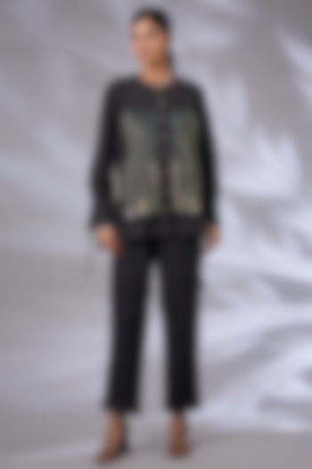 Black Denim Sequins Embroidered Co-Ord Set by GRAINE at Pernia's Pop Up Shop