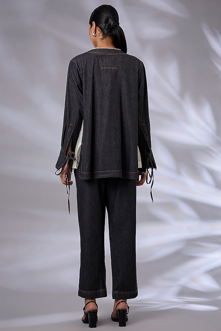 Black Denim Sequins Embroidered Co-Ord Set by GRAINE at Pernia's Pop Up Shop