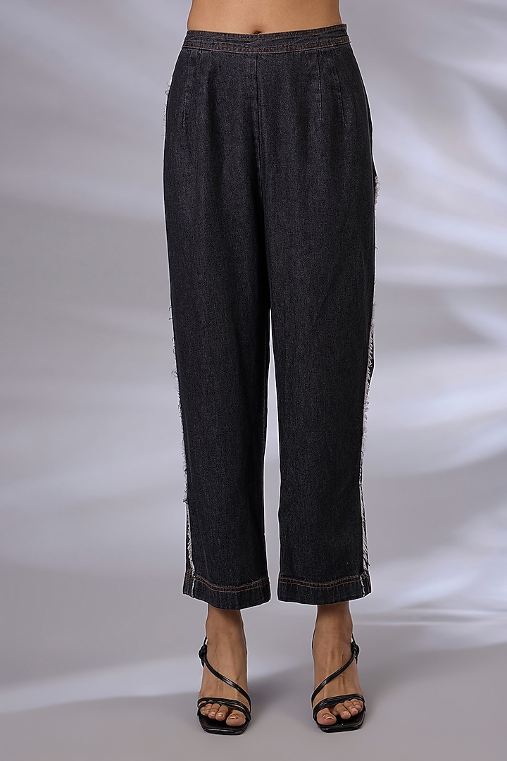 Black Denim Sequins Embroidered Co-Ord Set by GRAINE at Pernia's Pop Up Shop