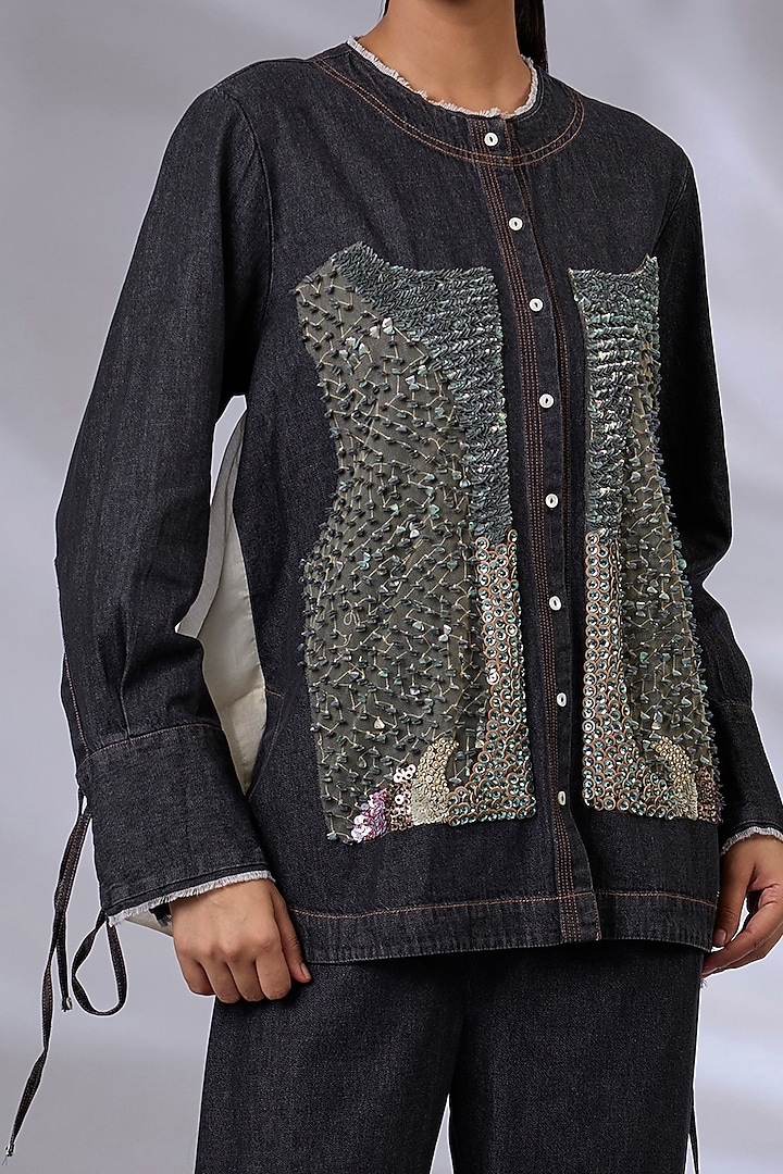Black Denim Sequins Embroidered Co-Ord Set by GRAINE at Pernia's Pop Up Shop