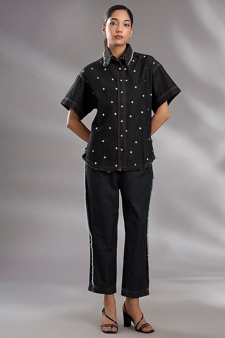 Black Denim Metal Work Co-Ord Set by GRAINE at Pernia's Pop Up Shop