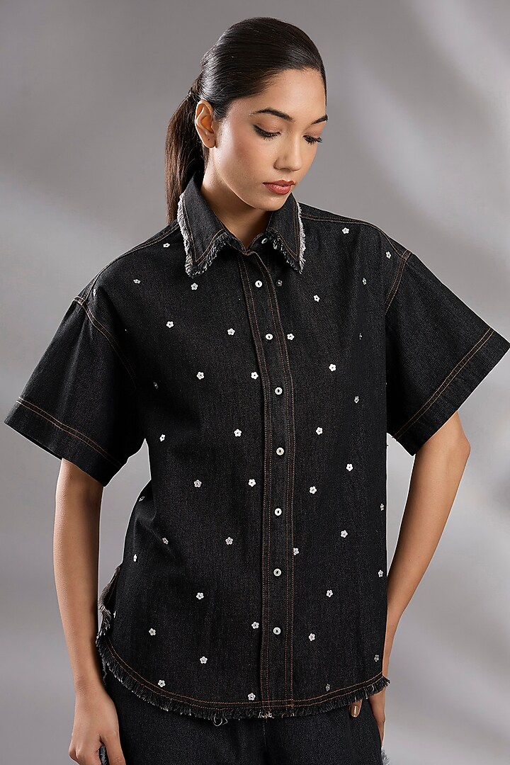 Black Denim Metal Work Co-Ord Set by GRAINE at Pernia's Pop Up Shop