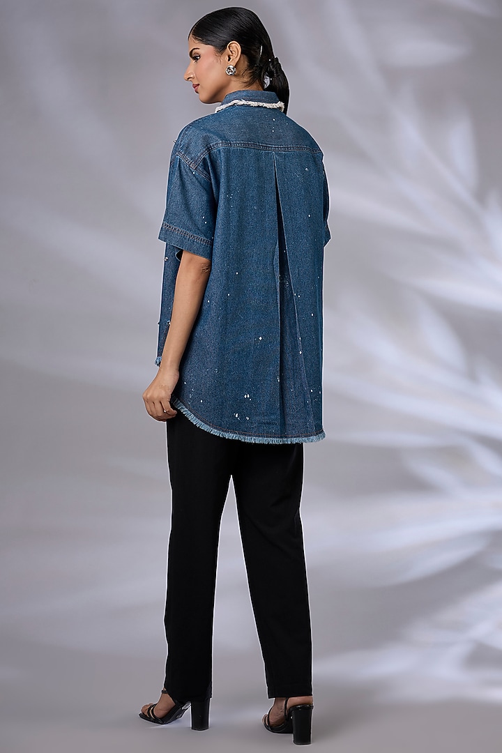 Blue Denim Anti-Fit Cube Shirt by GRAINE at Pernia's Pop Up Shop