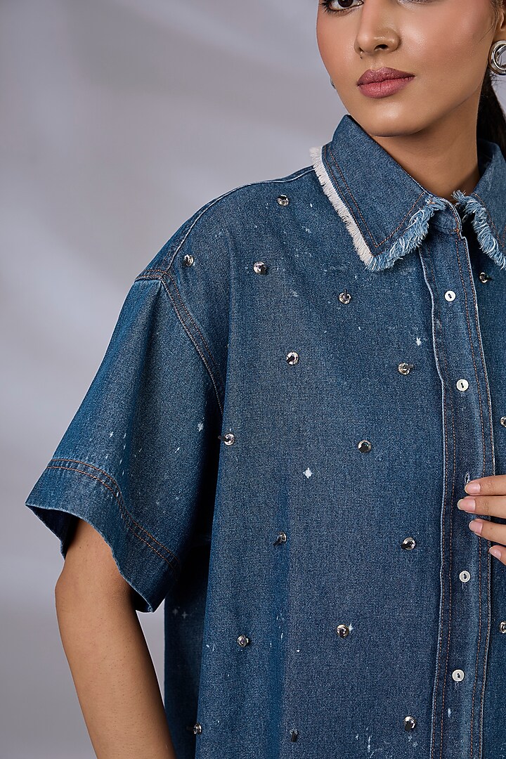 Blue Denim Anti-Fit Cube Shirt by GRAINE at Pernia's Pop Up Shop